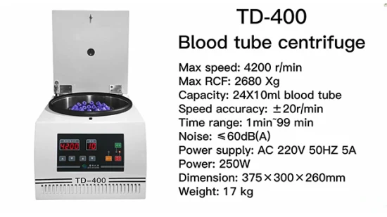 Máquina centrífuga para laboratório de plasma de tubos sanguíneos de bancada Td-400 de baixa velocidade