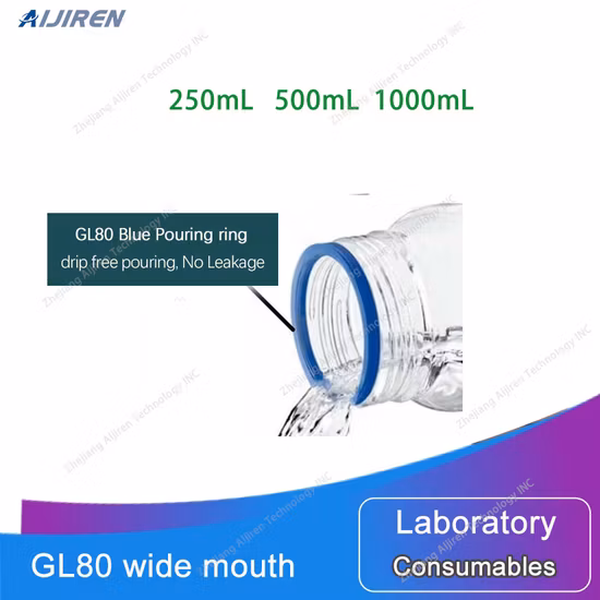 Frascos de reagente de vidro de armazenamento redondo de boca larga para laboratório com tampa de rosca GLS80