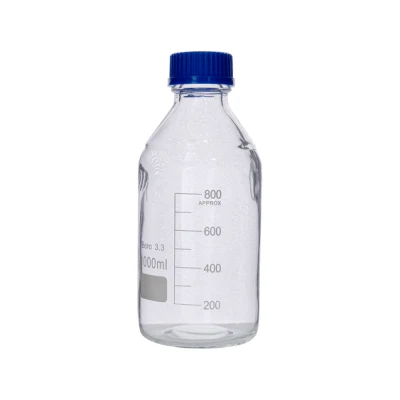 Vidraria de laboratório com tampa de rosca graduada frasco de armazenamento de borosilicato transparente 500ml 1000ml frasco de reagente de vidro com escala