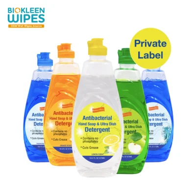 Biokleen OEM Amostra Grátis Detergente de Cozinha 573ml Líquido para Lavar Louça Saboneteira Líquido para Lavar Louça Cuidados Domésticos para Pratos Tigelas Colheres Potes Copos Frutas